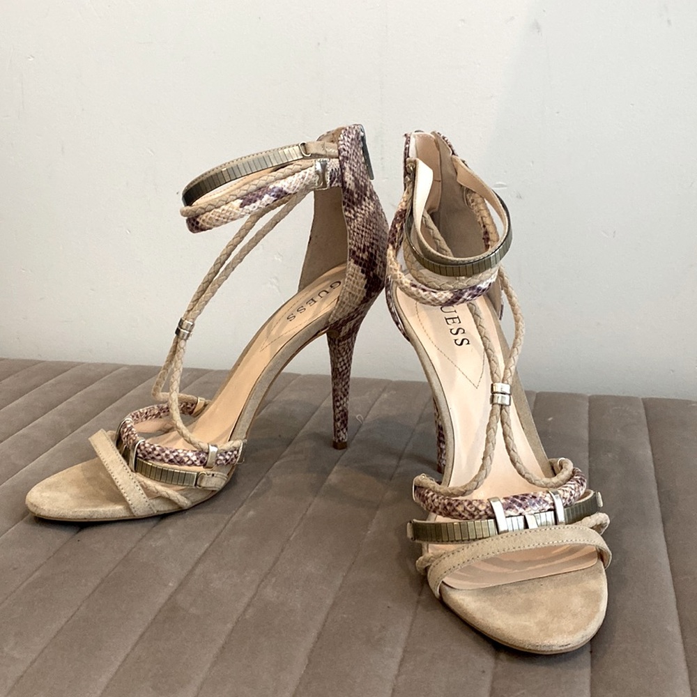 Guess 5in Snake Skin Strappy Stiletto heels size 10M